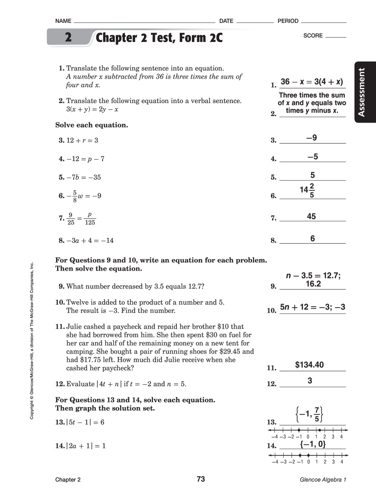 glencoe geometry chapter 2 test form 1 answer key