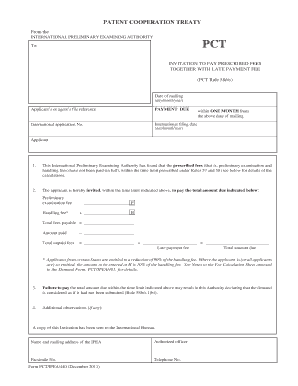 PCT Invitation to Pay Prescribed Fees