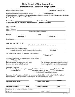 Delta Dental of New Jersey Service Office Location Change Form