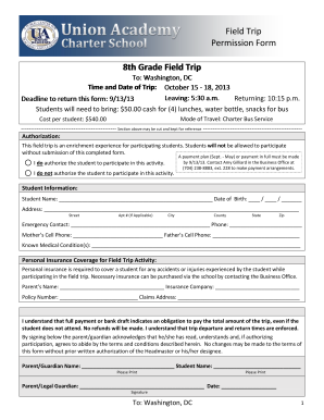 Field Trip Permission Form