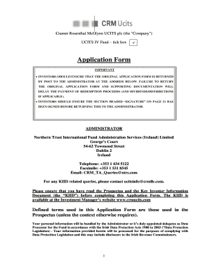 Cramer Rosenthal McGlynn UCITS plc Application Form