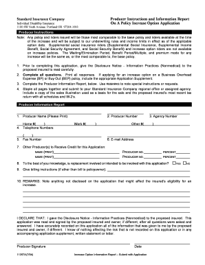 Standard Insurance Company Individual Disability Insurance Policy Increase Application