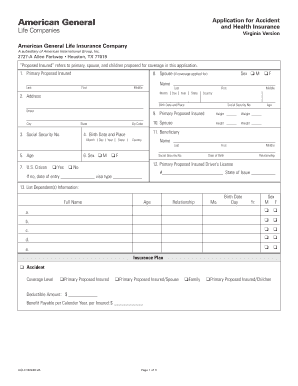 Accident and Health Insurance Application