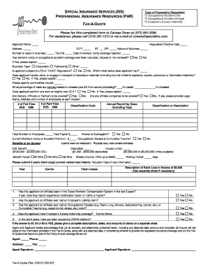 Special Insurance Services Fax-A-Quote Form