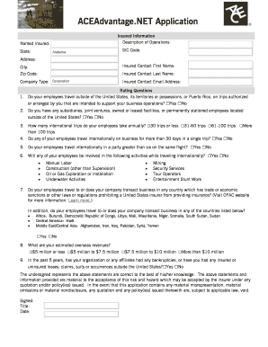 ACEAdvantage.NET International Travel Insurance Application