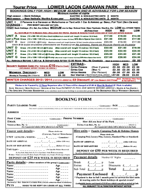 Lower Lacon Caravan Park Booking Form
