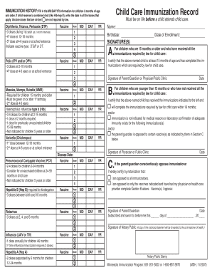 Child Care Immunization Record