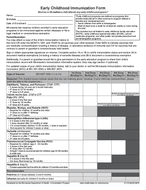 Minnesota Early Childhood Immunization Form