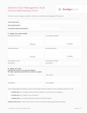 Adelaide Cash Management Trust Account Maintenance Form