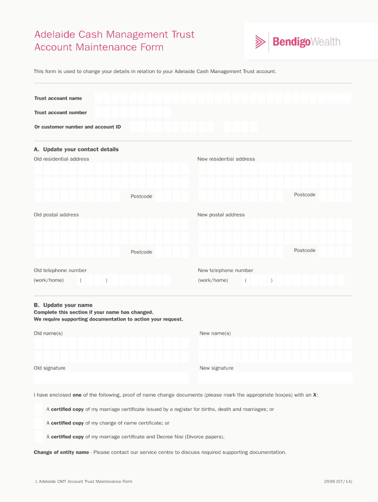 Fillable Online Adelaidecashmanagementtrustaccountmaintenance