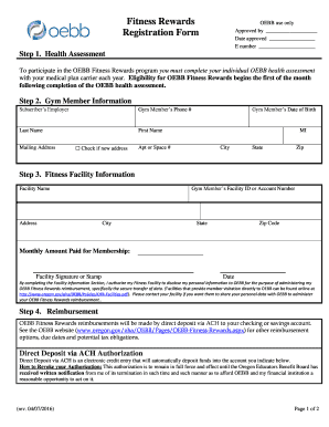 OEBB Fitness Rewards Registration Form