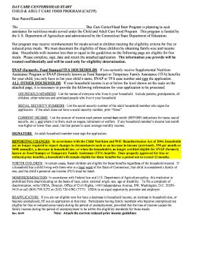 Child and Adult Care Food Program Application