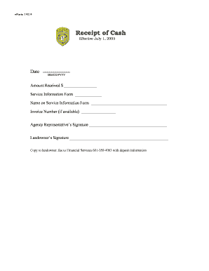 Receipt of Cash Form