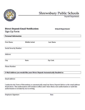 Shrewsbury Direct Deposit Sign Up Form