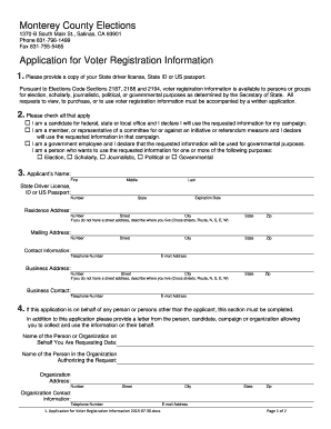 Application for Voter Registration Information