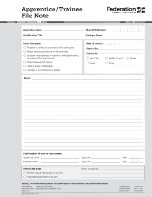 Apprentice Training Progress File Note