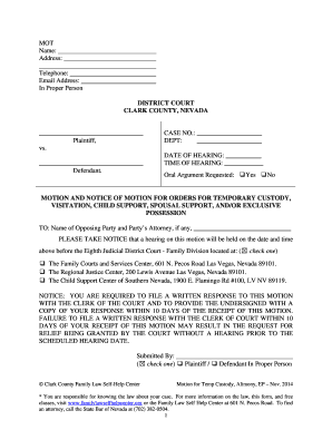 Motion for Temporary Custody and Support