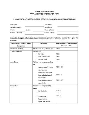 OFSAA Track and Field Para and Guide Information Form