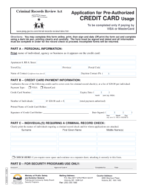 Criminal Records Review Act Application for Credit Card Payment