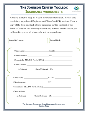 Insurance Worksheets for Healthcare Claims