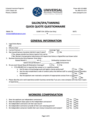 Salon Spa Tanning Insurance Application