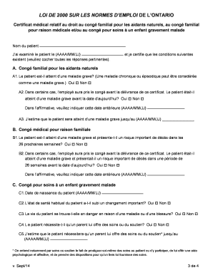 Certificat médical relatif au droit au congé familial pour les aidants naturels, au congé familial pour raison médicale et/ou au congé pour soins à un enfant gravement malade