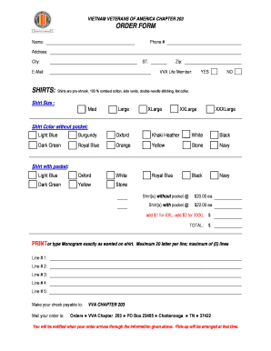 Vietnam Veterans of America Chapter 203 Order Form