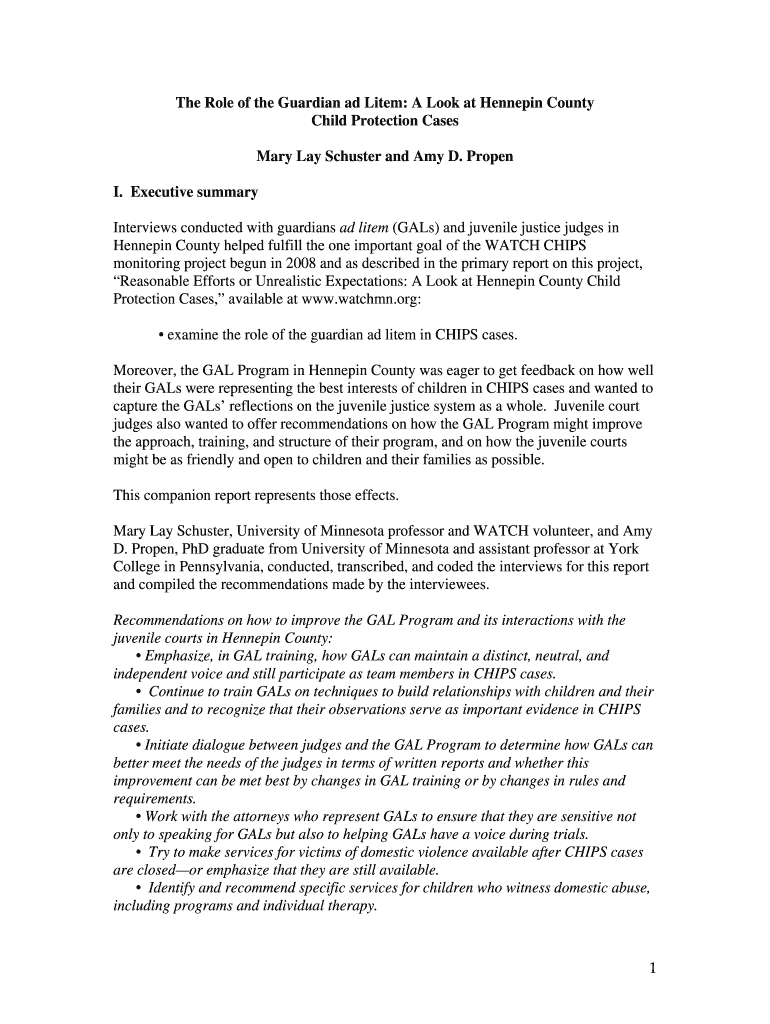 Fillable Online The Role of the Guardian ad Litem A Look at Hennepin