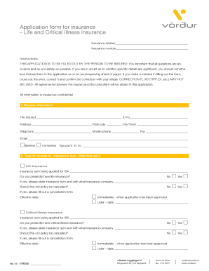 Life and Critical Illness Insurance Application Form