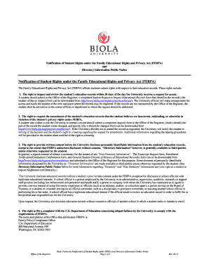 Notification of Student Rights under FERPA