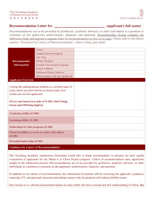Yenching Academy Recommendation Letter