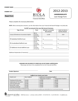Undergraduate Loan Change Form