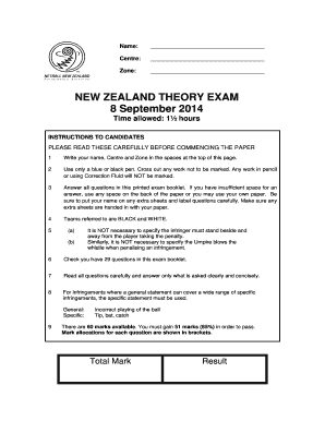 New Zealand Netball Theory Exam