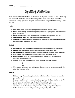 Spelling Activities Homework Assignment
