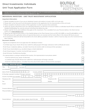 South African Unit Trust Application Form