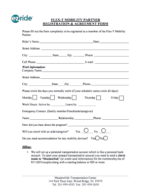 Flex-T Mobility Partner Registration and Agreement Form