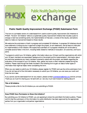 Public Health Quality Improvement Initiative Submission Form