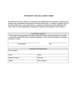 Internet Use Exclusion Form