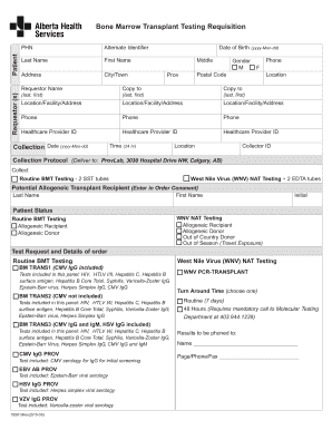 Bone Marrow Transplant Testing Requisition