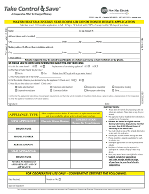 Water Heater and Energy Star Room Air Conditioner Rebate Application