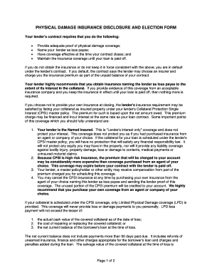 Physical Damage Insurance Disclosure and Election Form