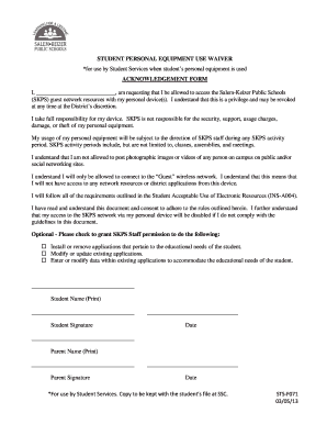 Student Personal Equipment Use Waiver