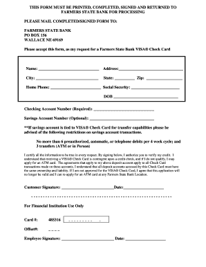 Farmers State Bank VISA Check Card Application