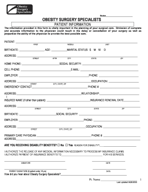 Patient Information Form for Obesity Surgery