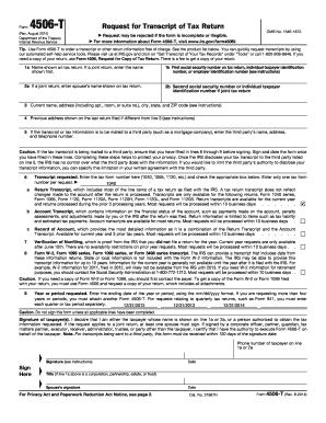 IRS Form 4506-T Request for Transcript of Tax Return
