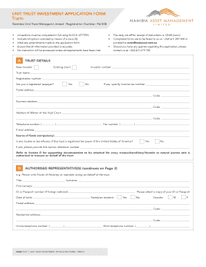 Namibia Unit Trust Investment Application Form