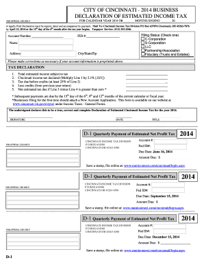 Cincinnati Business Declaration of Estimated Income Tax