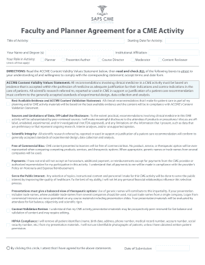 Faculty and Planner Agreement for CME Activity