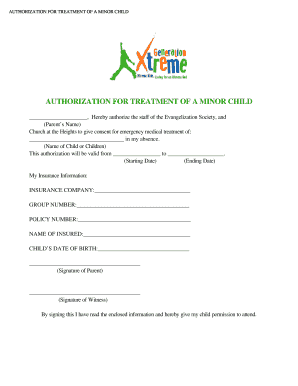 Authorization for Treatment of a Minor Child