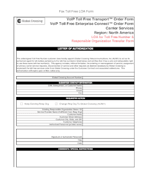 Toll Free Number Letter of Authorization Form